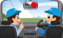 助手席と話していてモニターを見ていないドライバー